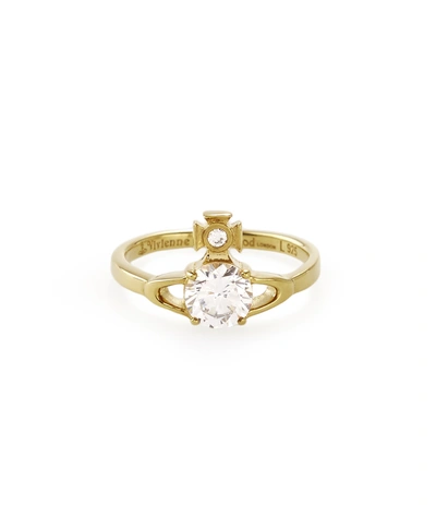 Shop Vivienne Westwood Sterling Silver Reina Petite Ring Gold Size Xxs In White Cubic Zirconia