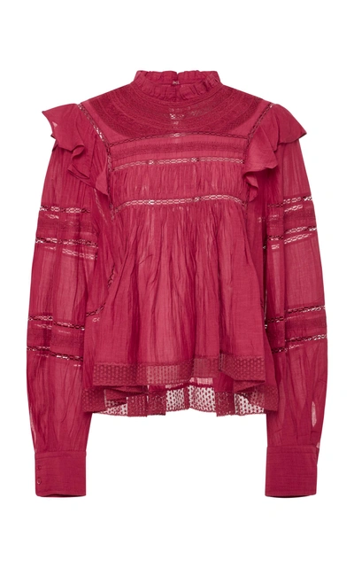 Shop Isabel Marant Étoile Viviana Lace-trimmed Cotton-blend Blouse In Red