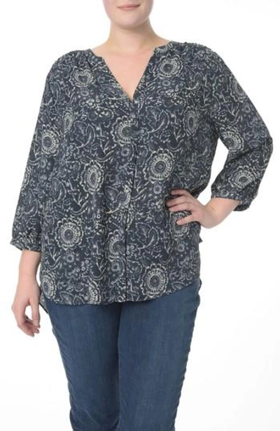 Shop Nydj High/low Blouse In Indigo Katazome Prussian Navy