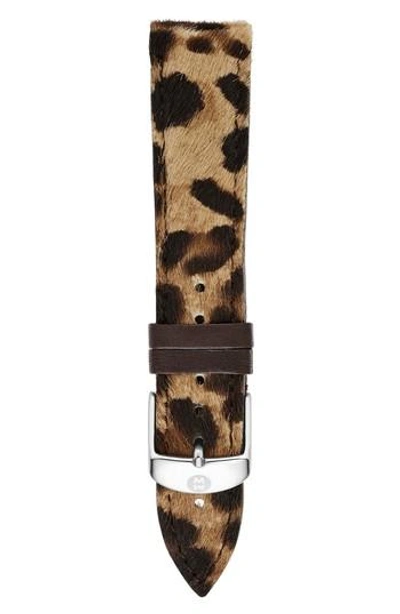 Shop Michele 18mm Leather Watch Strap In Leopard Print