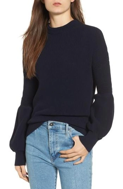 Shop The Fifth Label Sculpture Puff Sleeve Sweater In Navy