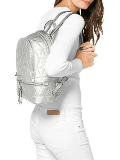 Shop Michael Michael Kors Rhea Zip Medium Backpack In Silver