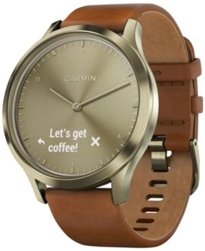 Shop Garmin Vivomove Hr Brown Leather Strap Hybrid Smart Watch 43mm