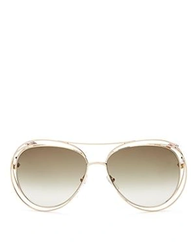 Shop Chloé Women's Carlina Aviator Sunglasses, 61mm In Gold/havana Green Gradient