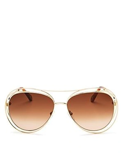 Shop Chloé Women's Carlina Aviator Sunglasses, 61mm In Gold/havana Brown Solid
