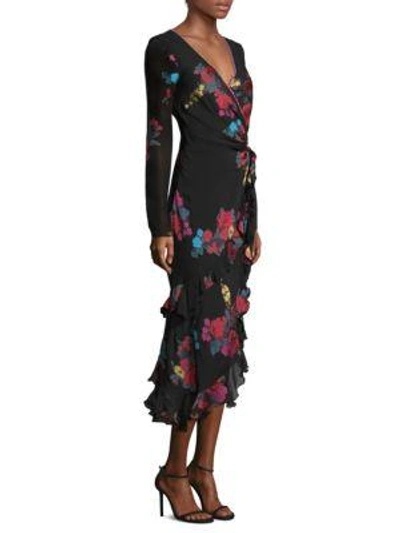 Shop Etro Embroidered Long Sleeve Flutter Dress In Black