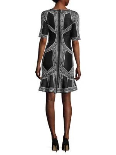 Shop Herve Leger Knit Jacquard Cocktail Dress In Black Combo