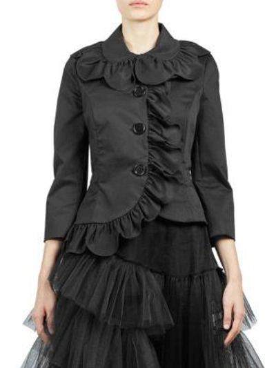 Shop Simone Rocha Scallop Frilled Fitted Jacket In Black