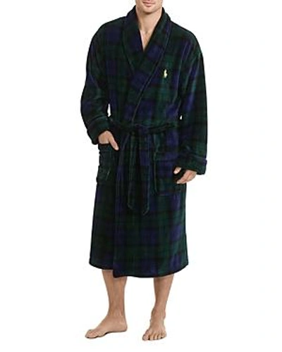 Shop Polo Ralph Lauren Plaid Microfiber Robe In Blackwatch