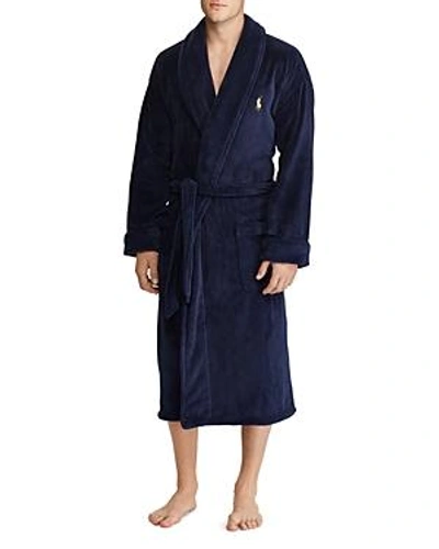 Shop Polo Ralph Lauren Microfiber Robe In Navy