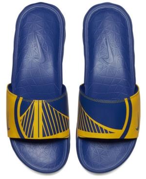 blue gold nike slides