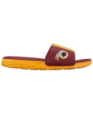 maroon gold nike slides
