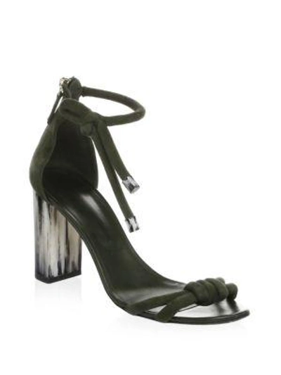 Shop Oscar De La Renta Leather Ankle-strap Sandals In Fern