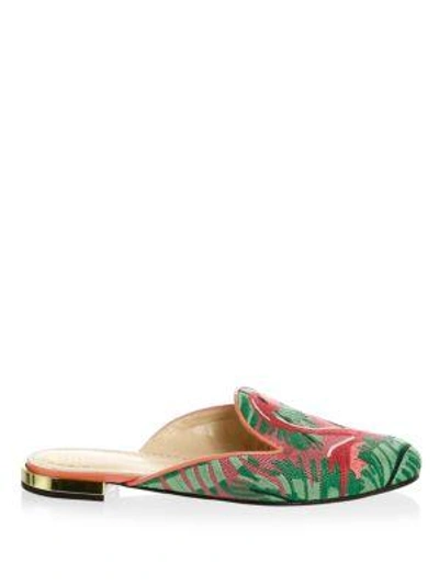 Shop Charlotte Olympia Bird Canvas Mules In Multi