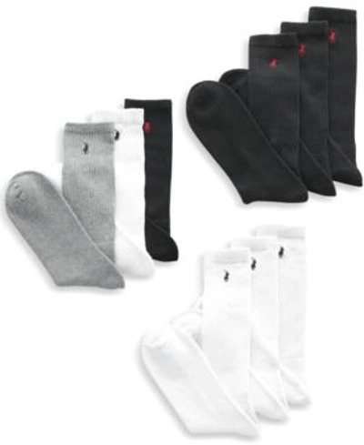 Shop Polo Ralph Lauren Men's Socks, Extended Size Classic Athletic Crew 3 Pack In Black/grey/white