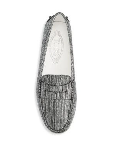 Shop Tod's Gommini Mocassino Leather Driving Loafers In Silver