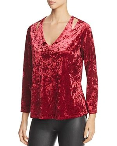 Shop Status By Chenault Velvet Shoulder Cutout Top In Burgundy