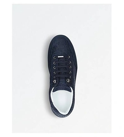 Shop Jimmy Choo Ace Croc Nubuck-leather Sneakers In Navy