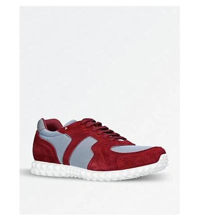Shop Valentino Hive Suede And Mesh Sneakers In Wine Comb
