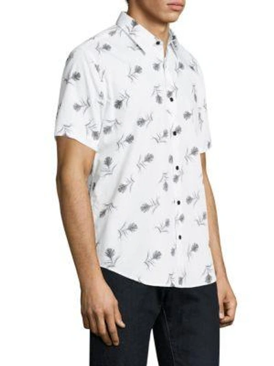 Shop Theory Feather-print Button-down Shirt In White Multi