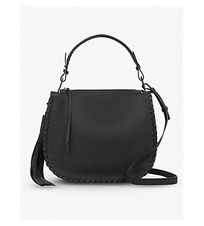 Shop Allsaints Mori Leather Hobo Bag In Black