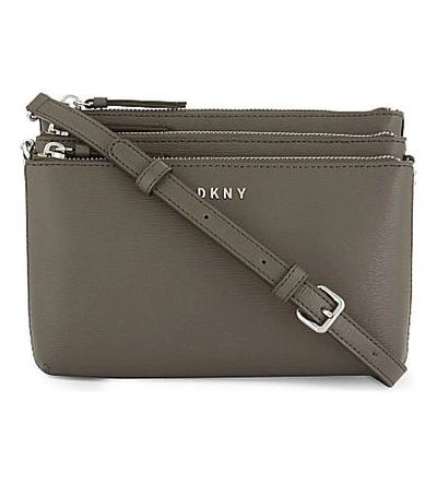 Shop Dkny Bryant Park Leather Cross-body Bag In Grey