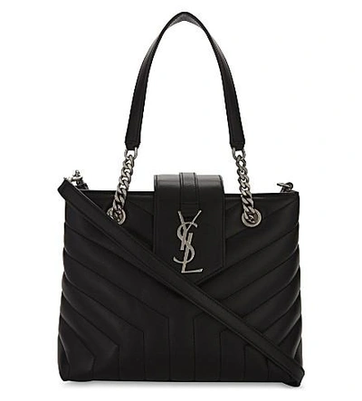 Shop Saint Laurent Loulou Small Quilted Leather Tote Bag In Black