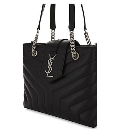 Shop Saint Laurent Loulou Small Quilted Leather Tote Bag In Black