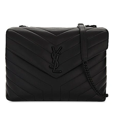 Shop Saint Laurent Loulou Monogram Leather Shoulder Bag In Black/black