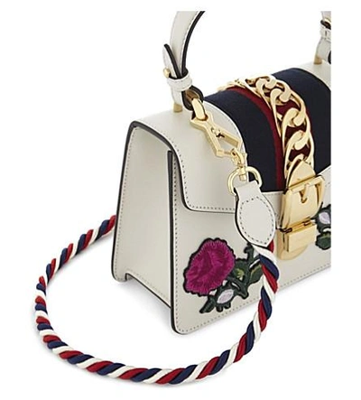 Shop Gucci Sylvie Leather Peony Appliqué Mini Shoulder Bag In White Pink