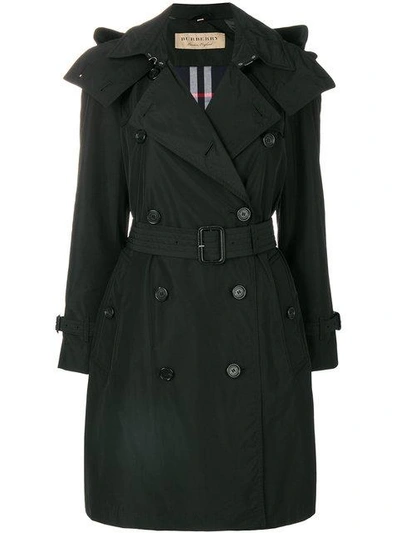 Shop Burberry Detachable Hood Taffeta Trench Coat In Black