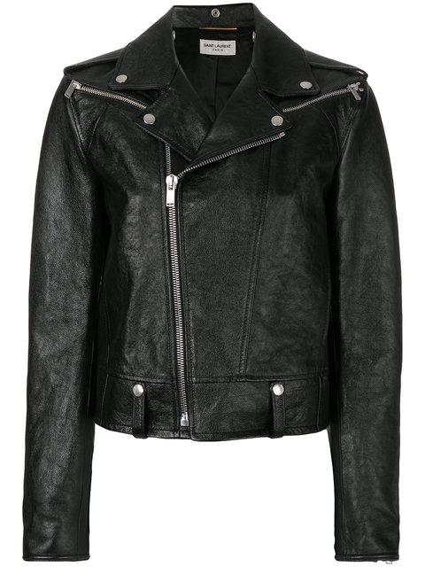Saint Laurent Zipped Biker Jacket In Black | ModeSens
