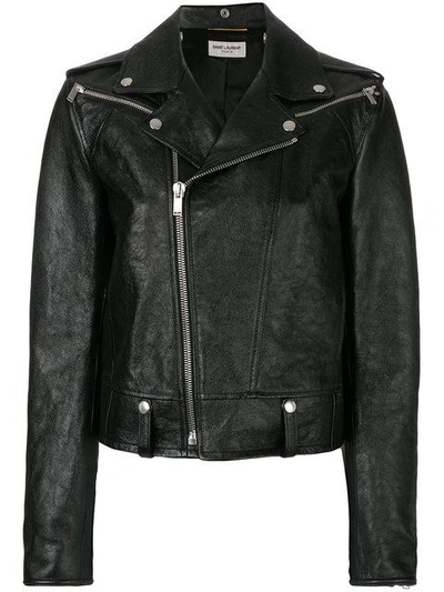 Shop Saint Laurent Zipped Biker Jacket In Black