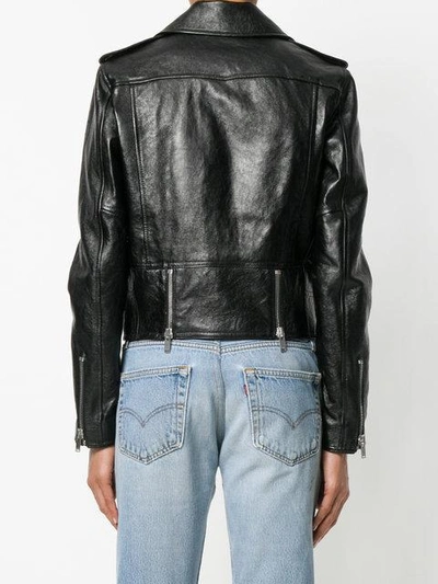 Shop Saint Laurent Zipped Biker Jacket In Black