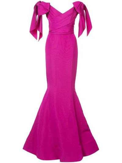 Shop Marchesa Long Off-shoulder Gown In Pink