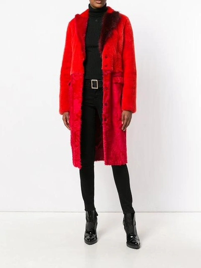 Shop Givenchy Panelled Coat In Red