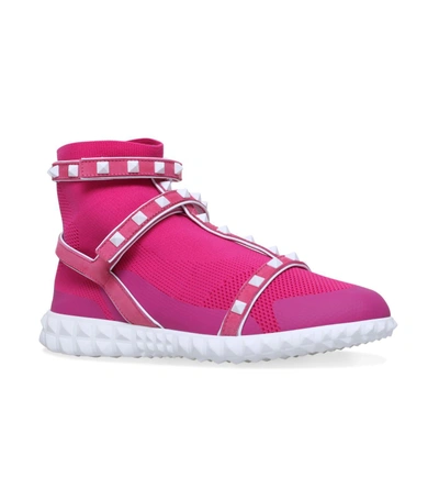 Shop Valentino Rockstud Sock Run Sneakers In Pink