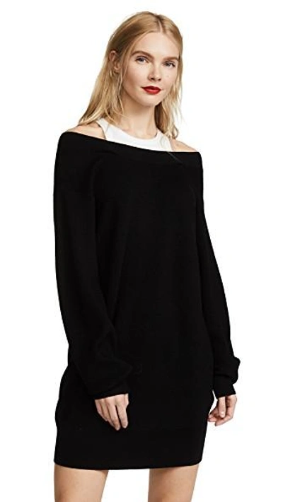 Shop Alexander Wang T Knit Dress With Inner Tank In Black With White Combo