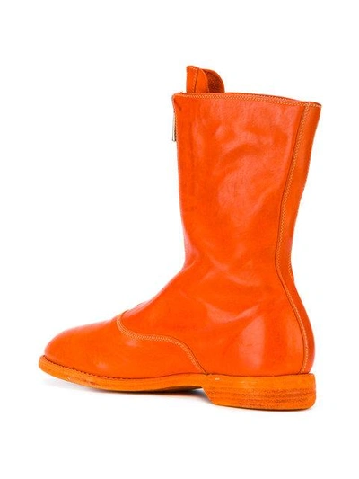 Shop Guidi Panelled Zipped Boots - Orange