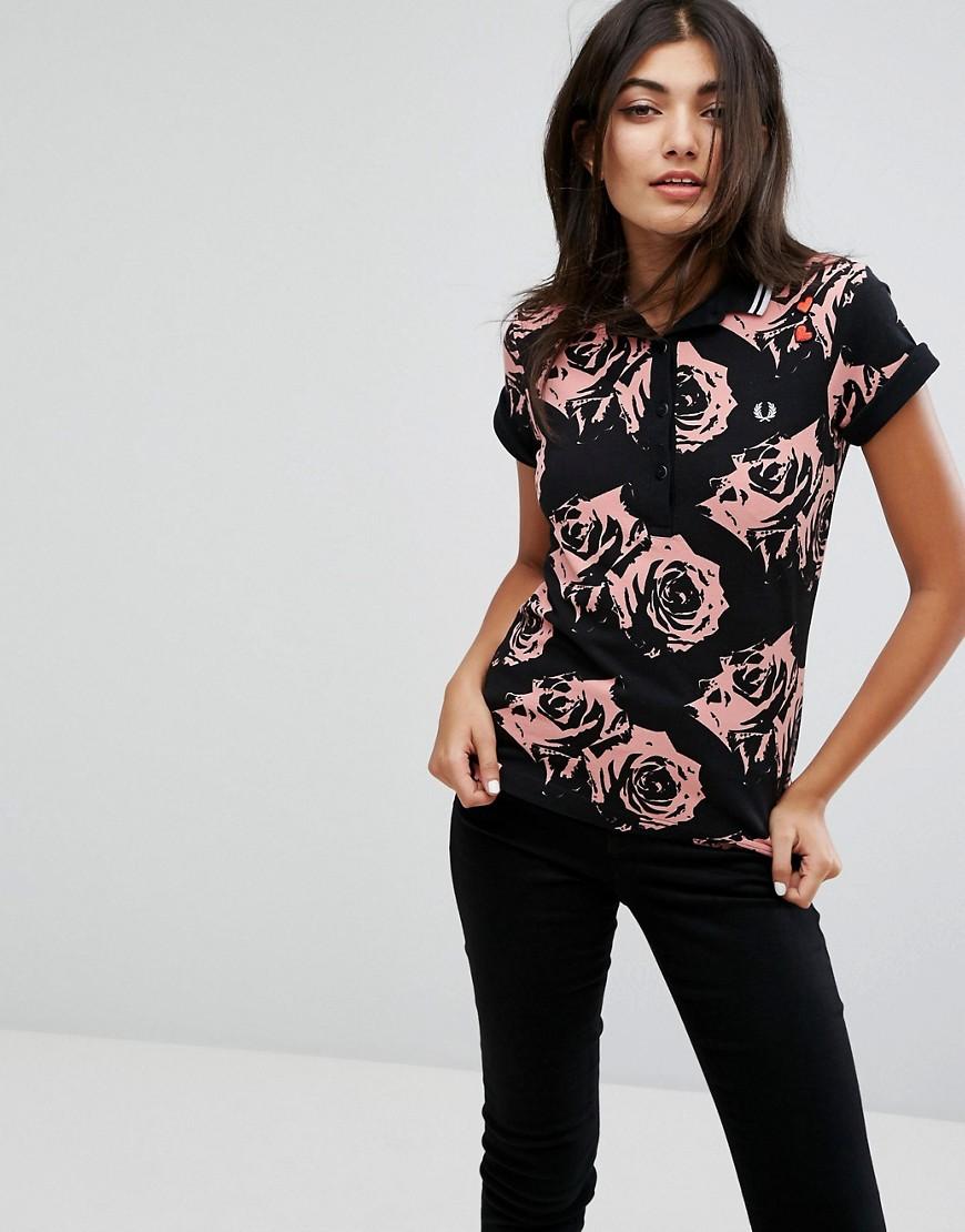 Fred Perry Amy Winehouse Foundation Rose Print Polo Shirt - Black | ModeSens