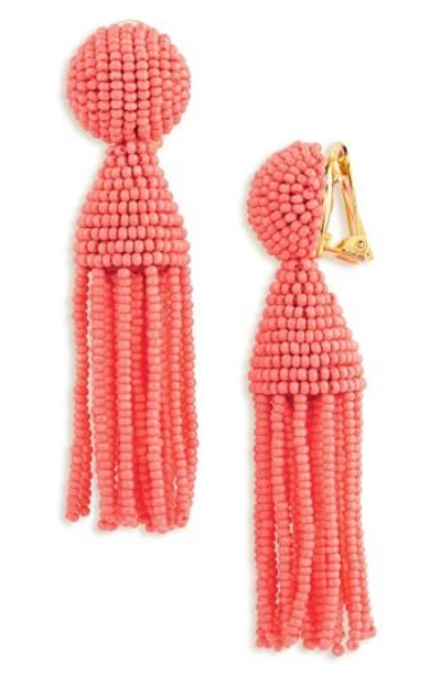 Shop Oscar De La Renta 'classic Short' Tassel Drop Clip Earrings In Coral