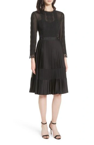 Ted Baker Looez Lace-detail Pleated Dress In Black | ModeSens