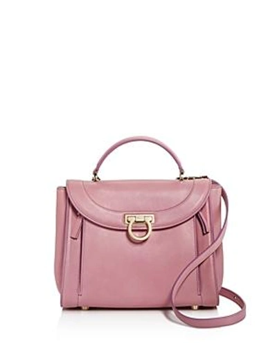 Shop Ferragamo Rainbow Small Leather Satchel In Rhododendron Pink/gold