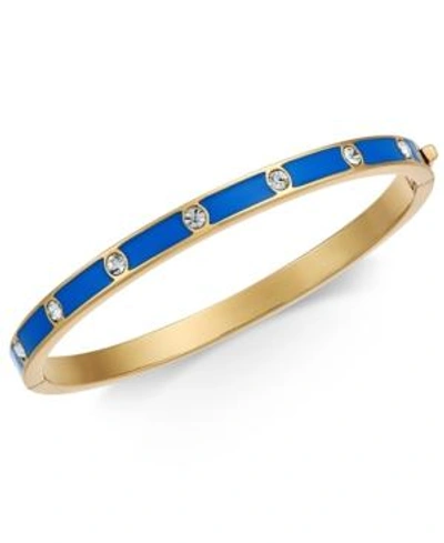 Shop Kate Spade New York Gold-tone Stone & Enamel Bangle Bracelet In Clear/blue
