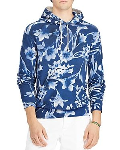 Shop Polo Ralph Lauren Floral Spa Terry Hooded Sweatshirt In Blue