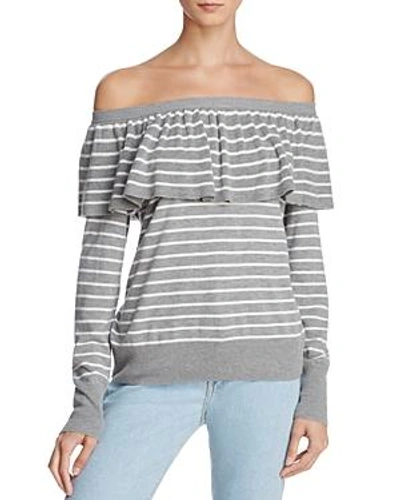 Shop Joie Adinam Off-the-shoulder Striped Sweater - 100% Exclusive In Heather Gray/porcelain