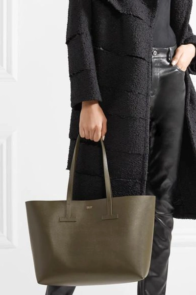 Shop Tom Ford T Small Textured-leather Tote In Army Green