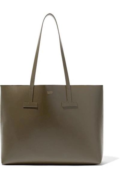 Shop Tom Ford T Small Textured-leather Tote In Army Green