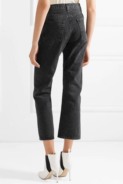 Shop Rag & Bone Cropped High-rise Straight-leg Jeans In Black