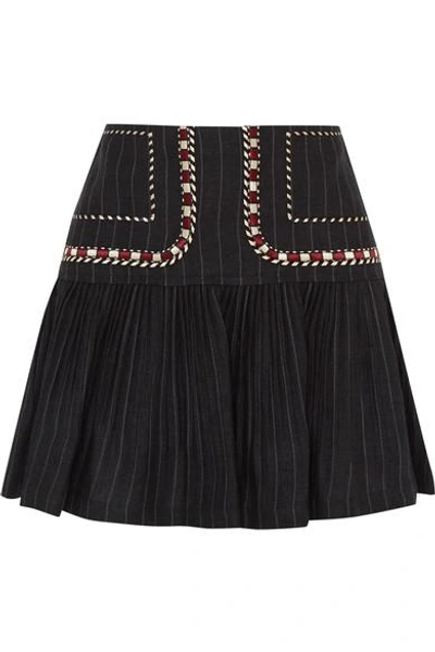 Shop Isabel Marant Étoile Jessie Embroidered Pinstriped Linen Mini Skirt In Navy